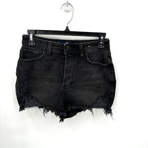Hollister Button Fly Curvy Ultra High Black Mom Denim Shorts 3" //26
